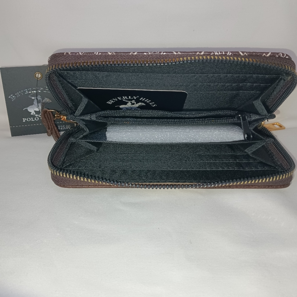 Beverly Hills Polo Club Brown and Orange Patterned Wristlet - Picture 4 of 5